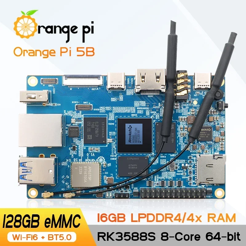 Orange Pi 5B 16 ГБ ОПЕРАТИВНОЙ ПАМЯТИ 128 ГБ EMMC 64-разрядный Rockchip RK3588S WIFI Bluetooth BLE 8K Видео Мини-ПК SBC Orange Pi 5 B Плата разработки