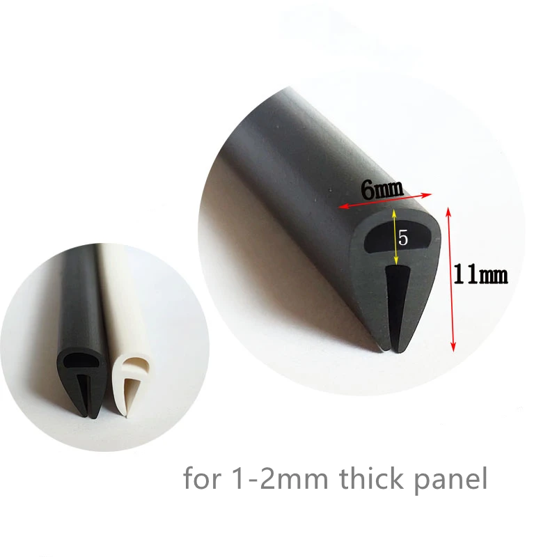 Резиновая уплотнительная U-образная прокладка 11x6 мм для стекла толщиной 1-2 мм, Металлическая Автомобильная деревянная панель, Ограждающая кромка, щит, Черный, белый