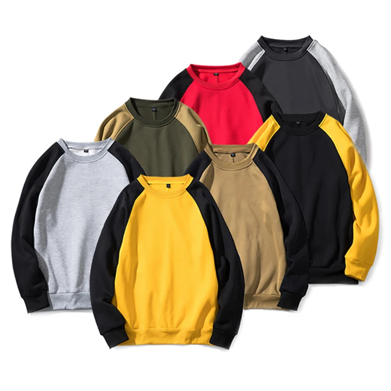 Весенне-осенний мужской свитер смешанного цвета с круглым вырезом, молодежный Свободный флисовый топ, свитер для бега с длинными рукавами, Спортивная одежда для отдыха