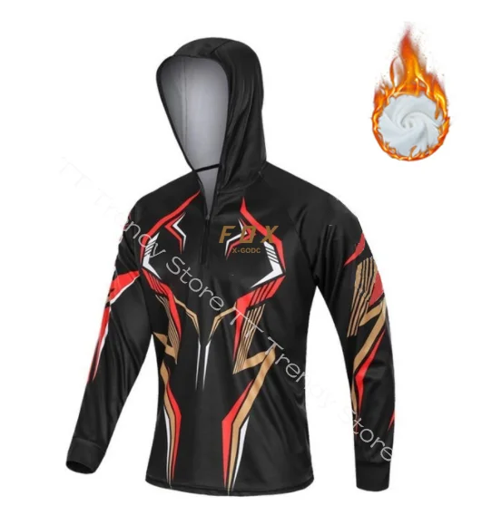 X-GODC FOX Pro одежда для рыбалки с защитой от ультрафиолета на открытом воздухе, быстросохнущая вентиляция, солнцезащитный крем, Зимняя Термальная Флисовая одежда с длинными рукавами для велоспорта