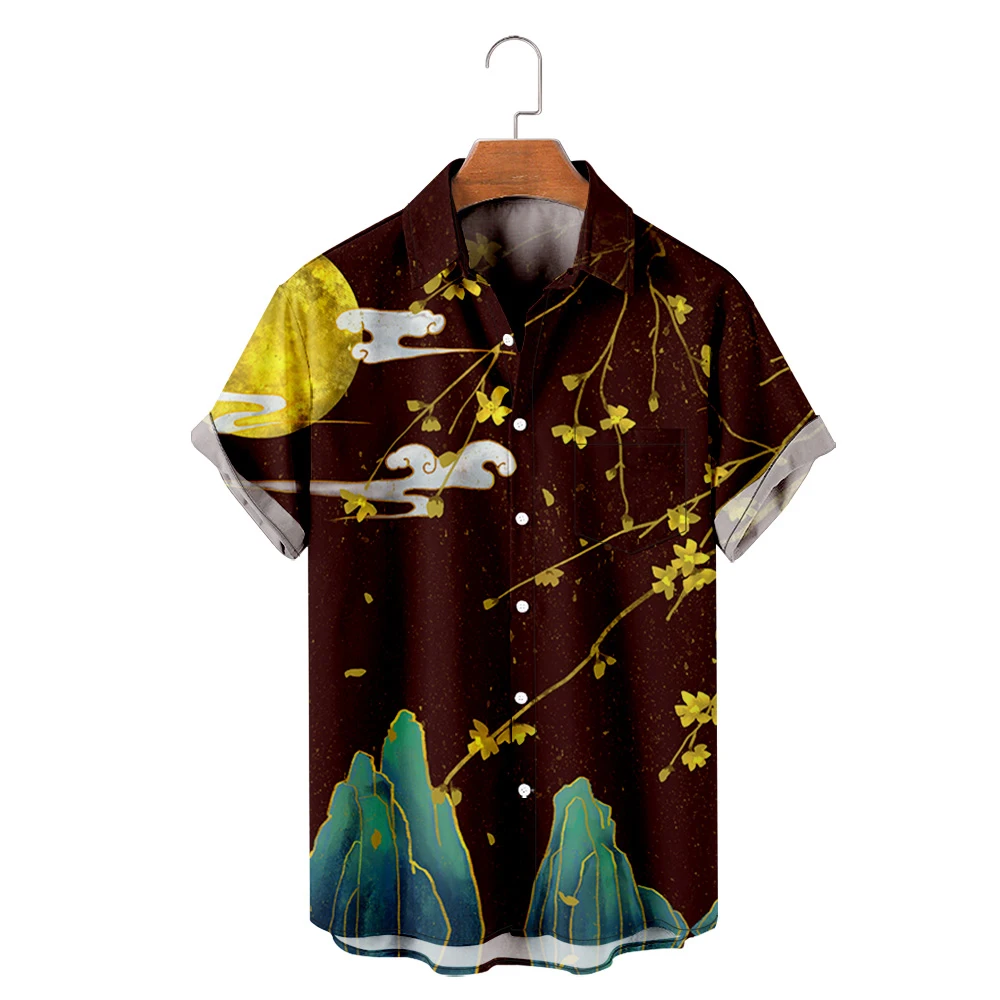 Мужская Гавайская футболка Y2K Hombre, Модная рубашка Китайского Искусства С 3D Принтом, Уютная Повседневная Пляжная Одежда Оверсайз С Коротким Рукавом