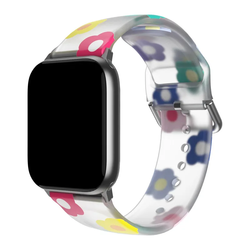 Силиконовый Ремешок Для Apple Watch Band 44 мм 41 мм 49 мм 42 мм 38 мм Милый Браслет С Цветочным Принтом Для Iwatch Серии 8 7 6 5 4 Band
