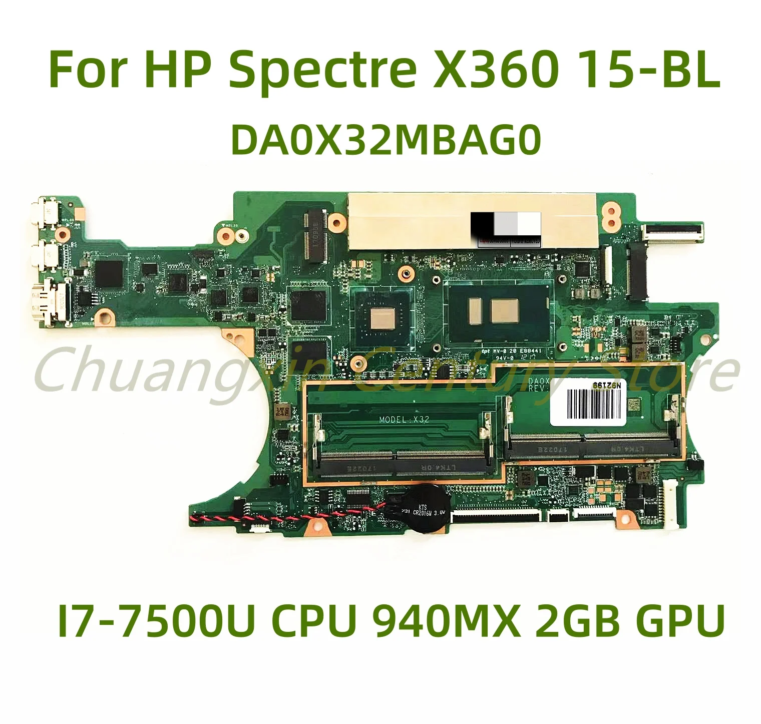 Подходит для ноутбука HP Spectre X360 15-BL материнская плата DA0X32MBAG0 с процессором I7-7500U 940MX 2GB GPU 100% Протестирована Полная Работа