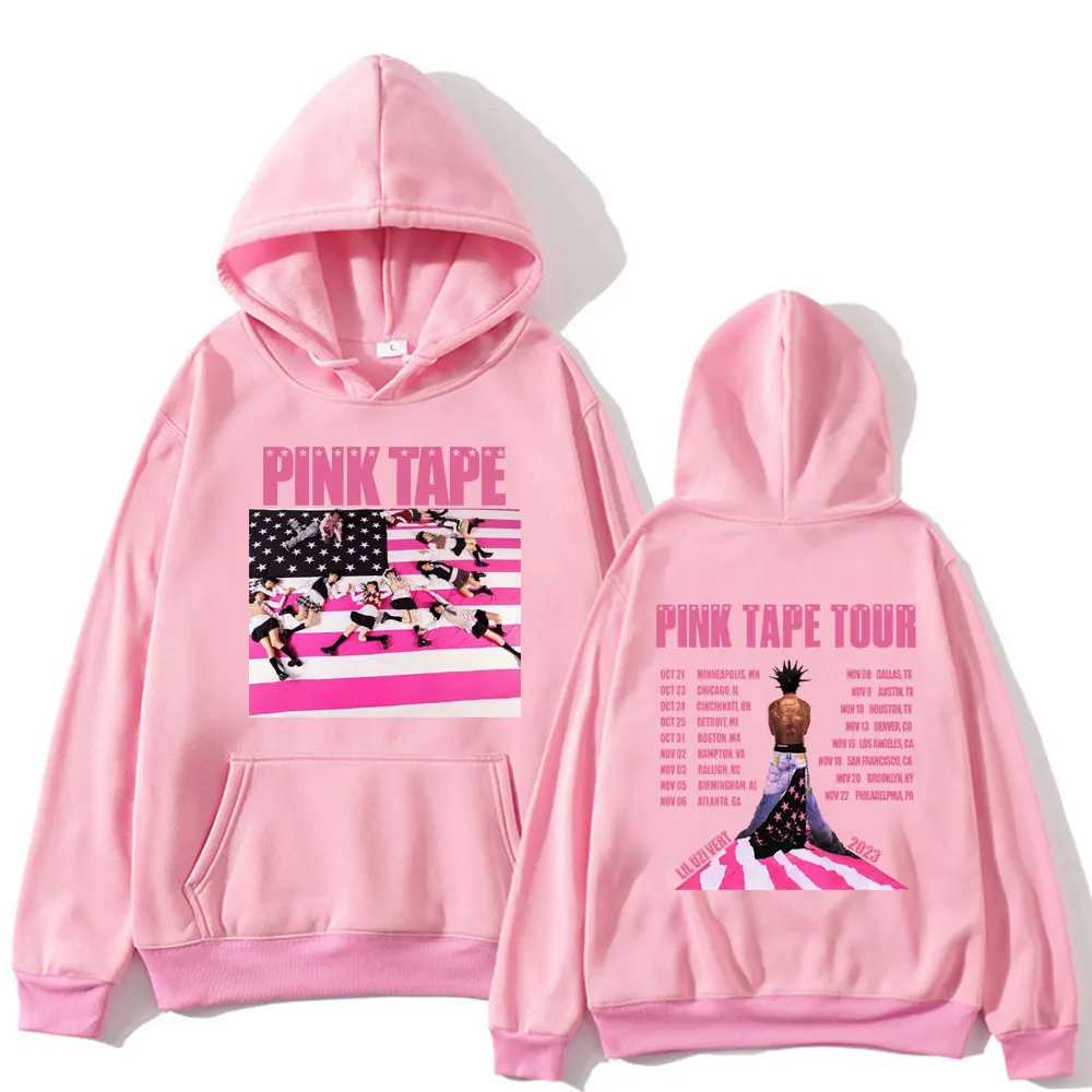 Рэпер Lil Uzi Vert Толстовки 2023 Концертный тур Розовая лента Толстовки С Принтом Мужчины Женщины Хип-Хоп Боди-Грелка Свободная Толстовка Streetwear2D