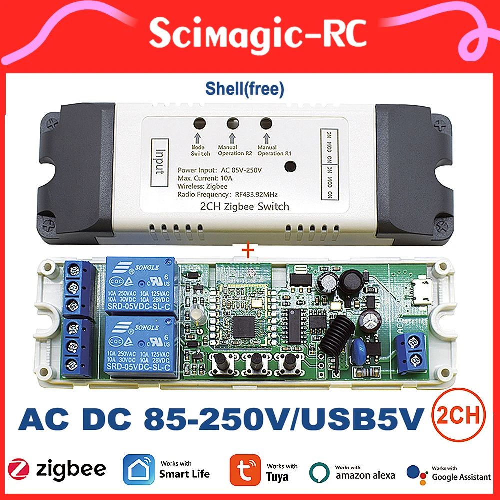 Scimagic-RC 1/2/4-Полосный Zigbee 3.0 Tuya WiFi Умный Выключатель Света Модуль управления Автоматизацией сцены Работа с Alexa, Google Home
