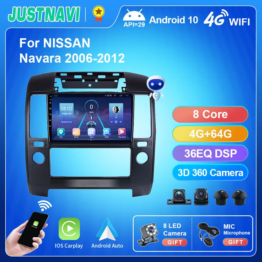 JUSTNAVI Android10 Автомагнитола Для NISSAN Navara 2006-2012 Мультимедийный Видеоплеер Стерео Carplay Auto Navi GPS 2Din DVD Головное Устройство
