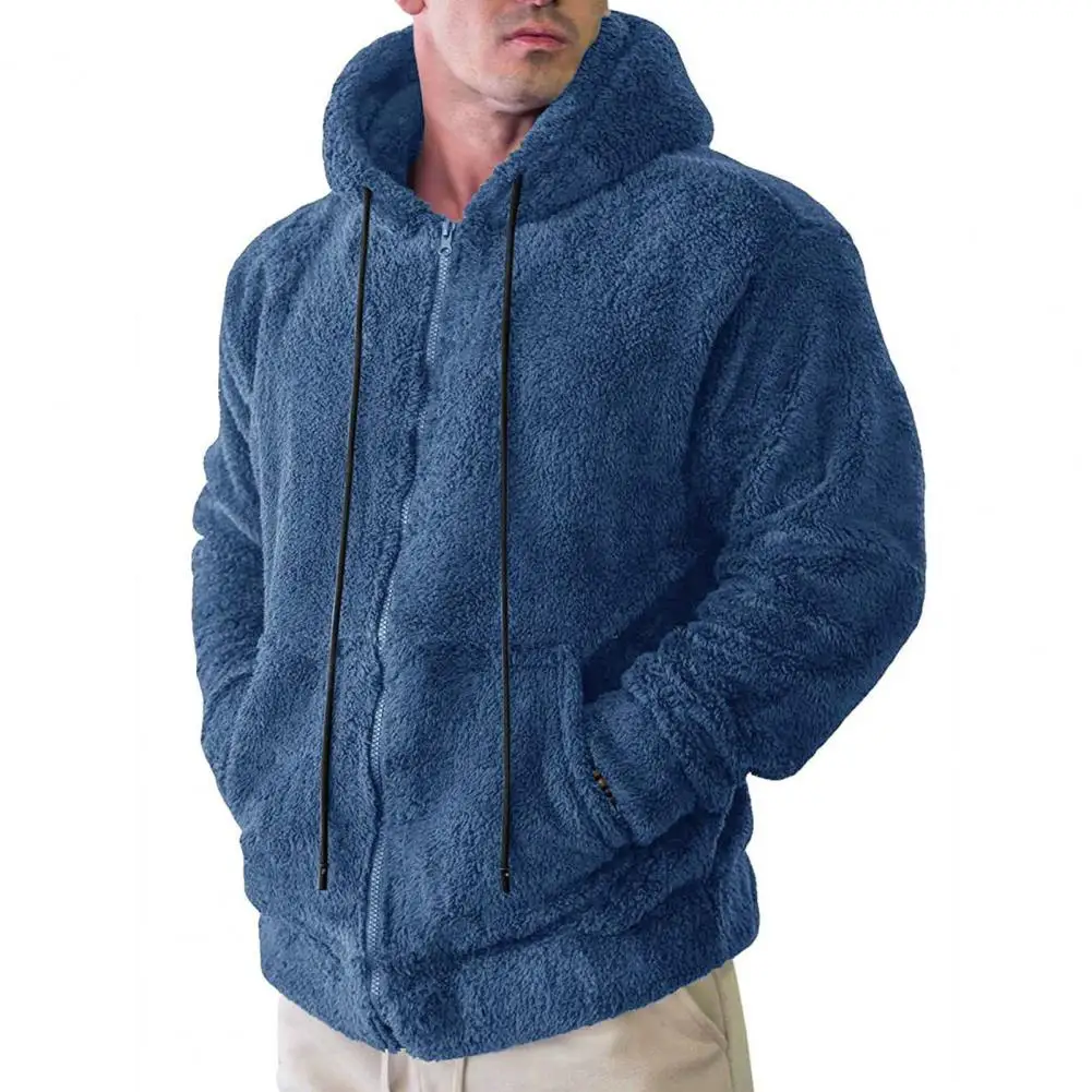 Мужское плюшевое пальто Стильное мужское зимнее пальто с капюшоном, повседневное из плюша, с карманами на молнии, мужское пальто на молнии