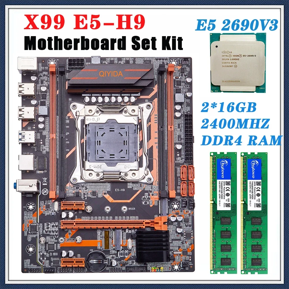 Комплект материнской платы X99 E5-H9 с процессором E5 2690 V3 LGA 2011-3 Kit 2 * 16 ГБ = 32 ГБ Оперативной памяти 2400 МГц DDR4 ECC С поддержкой SATA 3.0 Nvme M.2