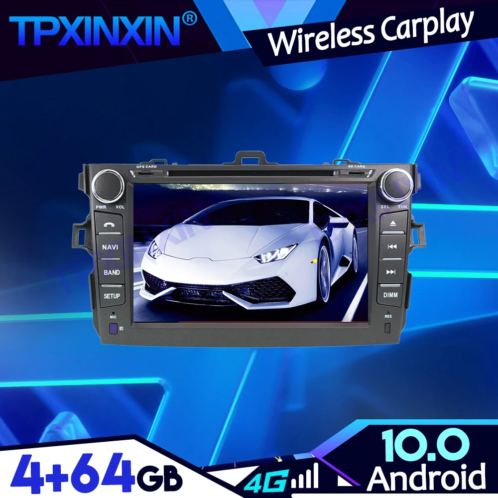 Для Toyota Corolla 2007-2013 Автомобильный PX6 Android 10,0 4 + 64G IPS Магнитофон Carplay Мультимедийный Плеер Головное устройство Navi GPS Авторадио