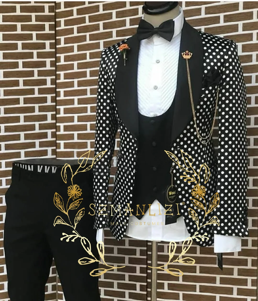Модные мужские костюмы Slim Fit Куртка в горошек + Жилет + брюки, Комплект из 3 предметов, Вечерние костюмы для жениха, Блейзер, Свадебные Смокинги, Комплекты