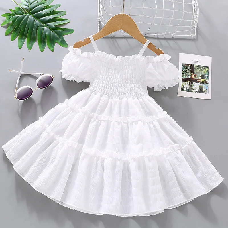 Летнее платье для девочек 2024, Новое Стильное Белое платье Для детей от 1 до 8 Лет, Модная юбка Принцессы