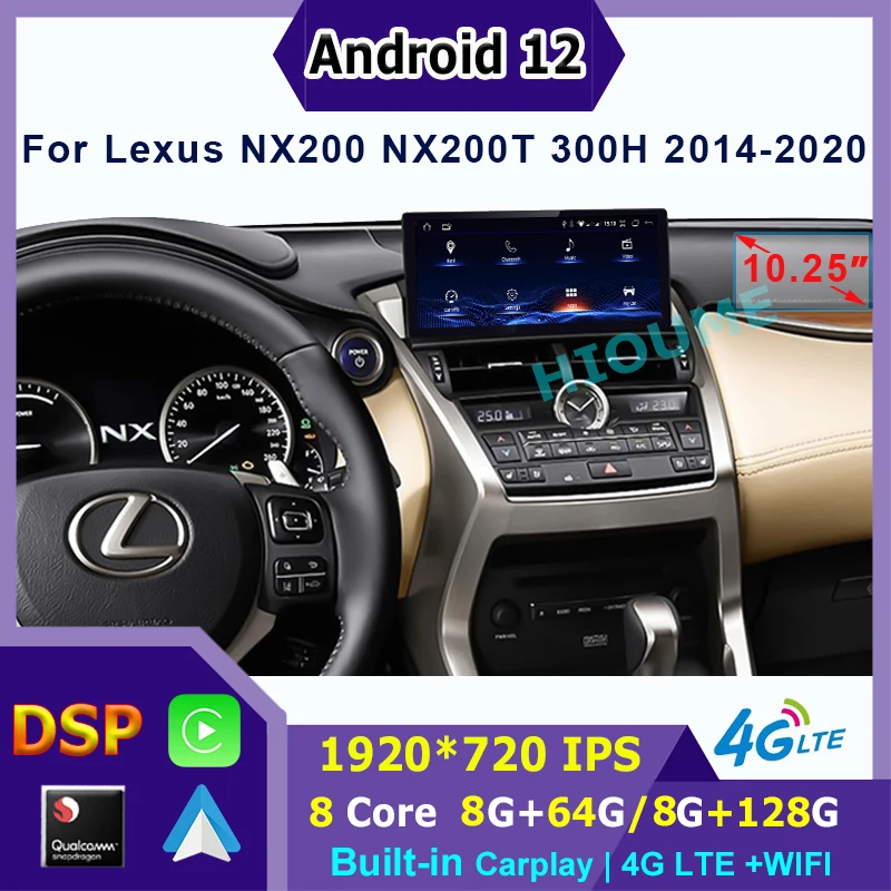 Автомобильный Навигационный Мультимедийный Плеер Snapdragon Android 12 8 + 128G Для Lexus NX NX200 NX200T 300h 2014-2020 CarPlay Авторадио Стерео