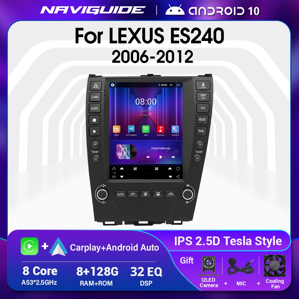 NAVIGUIDE 9,7 Дюймов S7 8 + 128 Г Для Автомагнитолы в стиле Tesla для LEXUS ES ES240 ES350 2006-2012 Android 10 Мультимедийный плеер Carplay