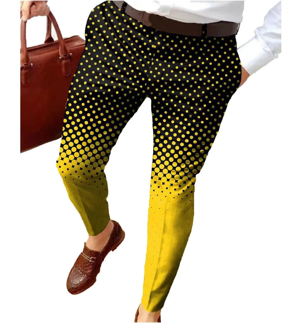 2023 Новые Умные Повседневные Модные Мужские брюки с рисунком в горошек, брюки Со средней талией, Повседневные брюки Для бега трусцой, Костюмные брюки