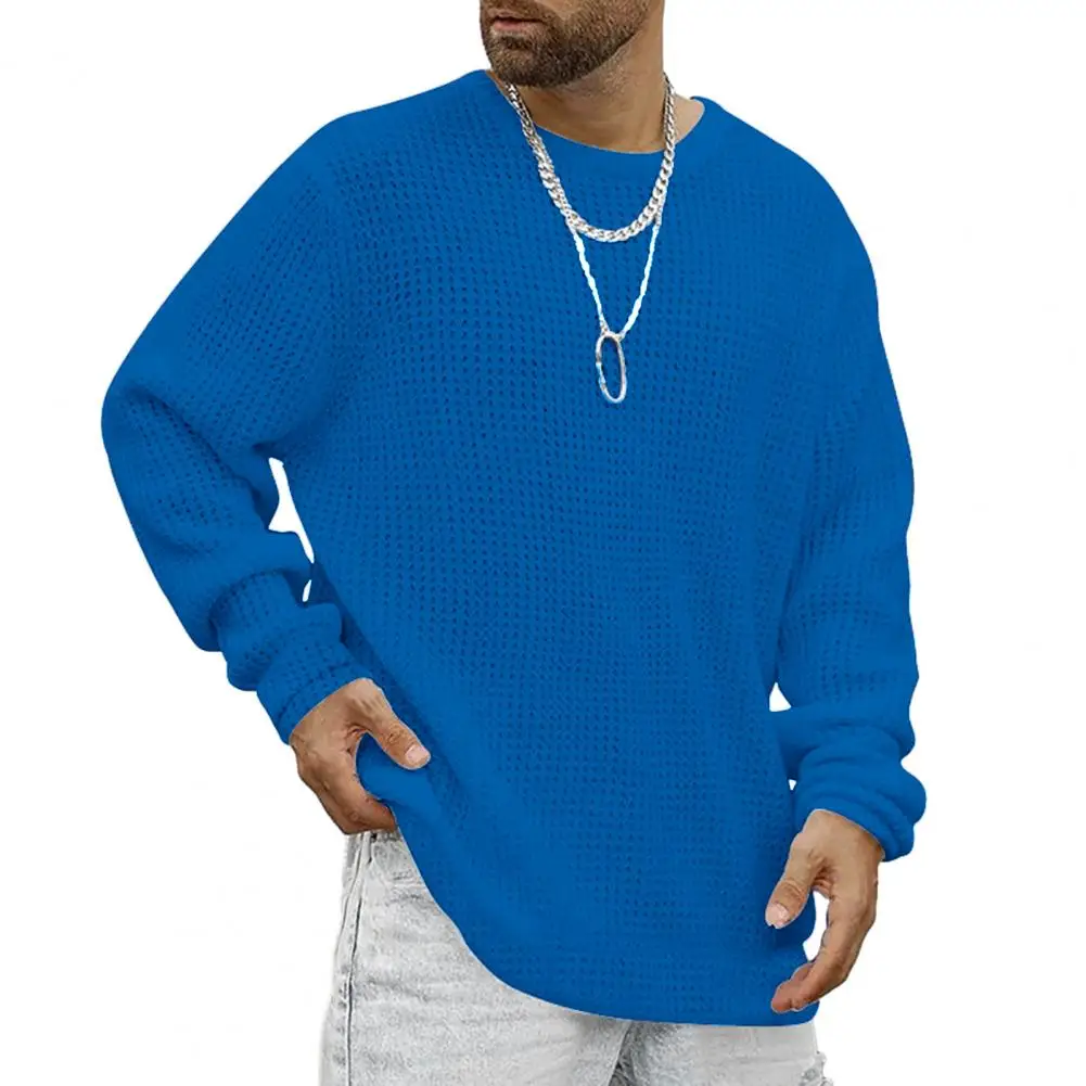 Мужской свитер с круглым вырезом и длинными рукавами, свободный вязаный теплый свитер masculino