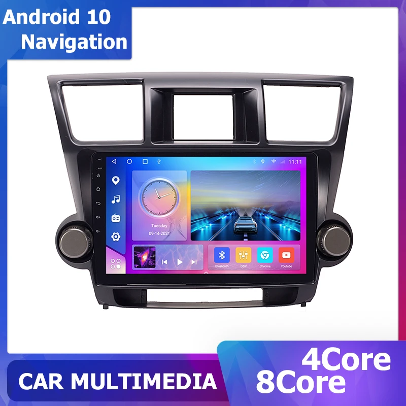 10-дюймовый Мультимедийный Видеоплеер Android 10 для Toyota Highlander 2008-2013 carplay 1280*720 DSP 8 core GPS Стерео Навигация 2Din
