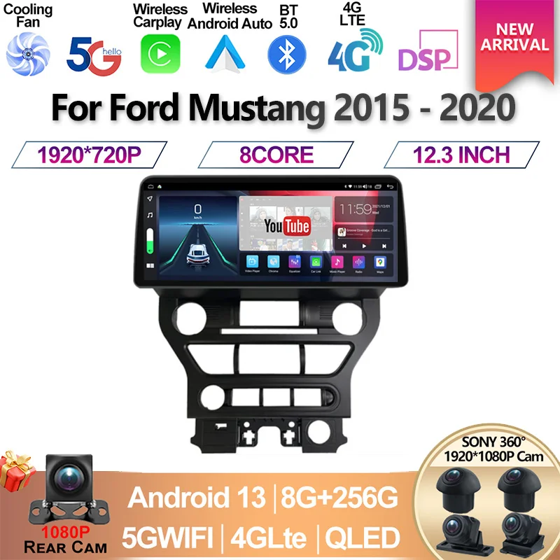 12,3 дюйма Для Ford Mustang 2015-2020 Android 13 Auto Carplay Автомобильное Радио Стерео Мультимедийная Навигация GPS DSP Видео Аудио Плеер