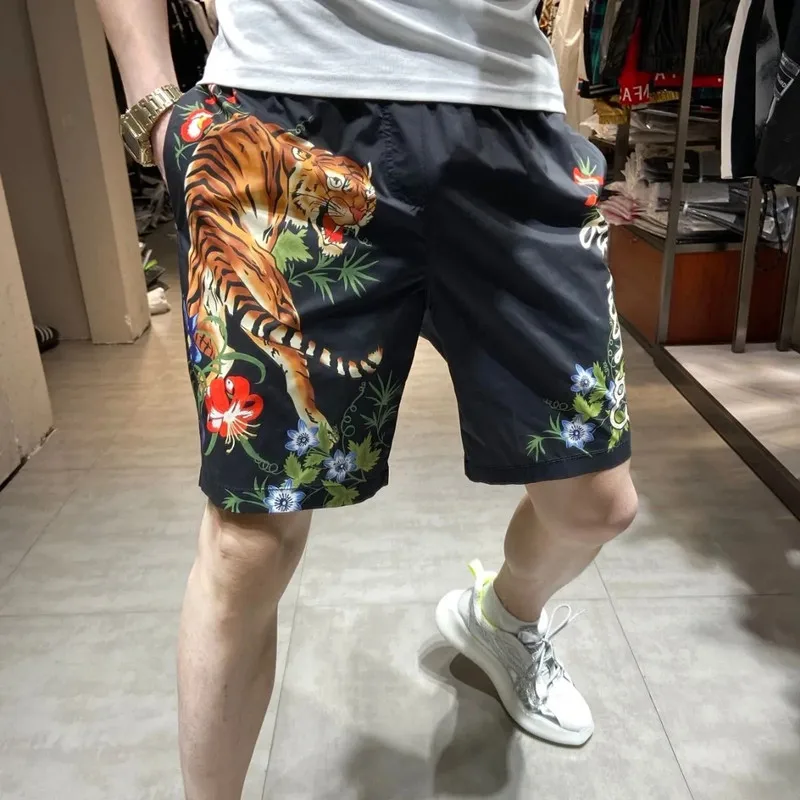 Мужская одежда, летние Новые пятиточечные шорты, мужские Корейские трендовые мужские пляжные брюки с модным принтом, свободные повседневные брюки Homme