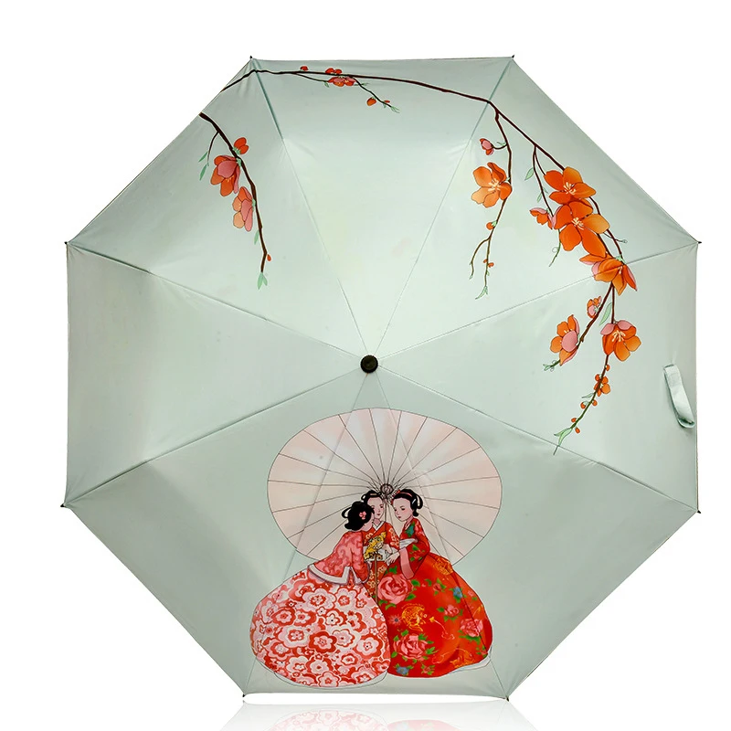 2018 Новый китайский стиль, Летний зонтик с серебряным покрытием, Солнечный и дождевой зонт, трехстворчатый, paraguas, Женские зонты от дождя с защитой от ультрафиолета