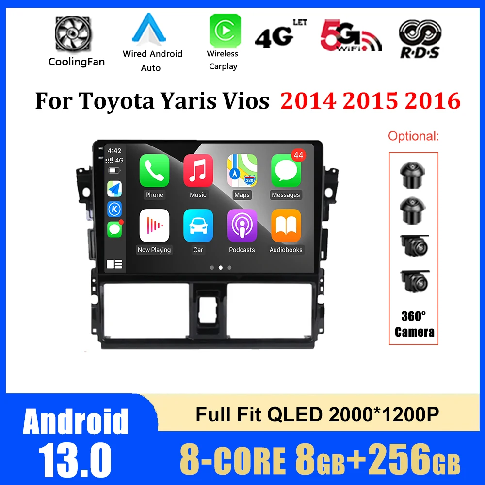 Android 13 для Toyota Yaris Vios 2014 2015 2016 Автомобильный Радио Мультимедийный Плеер GPS Навигация Аудио DSP Стерео Беспроводной Carplay