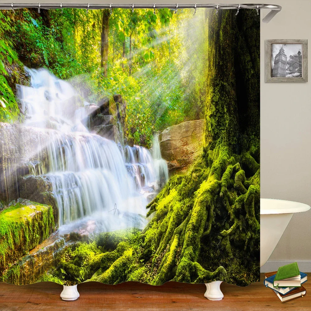 Лесные деревья водонепроницаемый экран для ванны, занавески для душа листья, пейзаж ванная комната занавес полиэстер ткань для ванной домашний декор