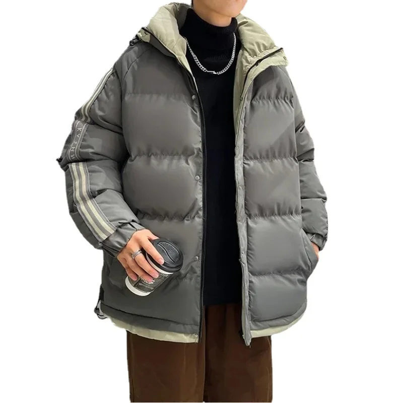 Новый модный тренд для зимнего отдыха для мужчин, теплая хлопчатобумажная одежда из двух предметов с капюшоном