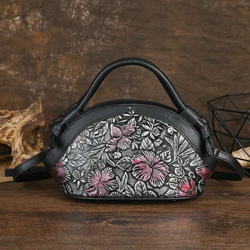 Женская сумка из натуральной кожи с цветочным рисунком, маленькая сумка-тоут из коровьей кожи, винтажная женская сумка из воловьей кожи на плечо или через плечо.
