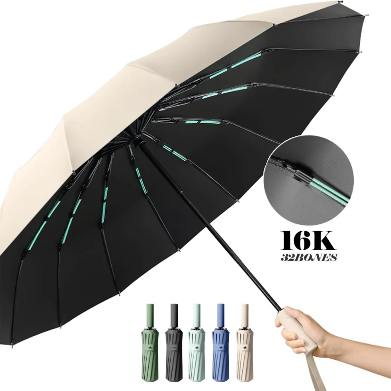 Большой зонт с двойными косточками 16K, Мужской И женский, Ветрозащитные Компактные зонты с автоматическим складыванием, Деловой Роскошный Зонт от солнца и дождя для путешествий