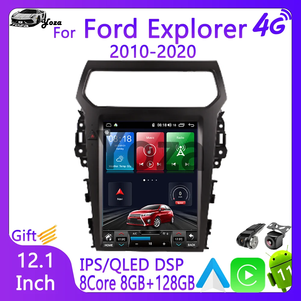 Автомагнитола Yoza Carplay для Ford Explorer 2010-2020 Android 11 Мультимедийный плеер с экраном Tesla GPS Навигация 5G WIFI Подарочные инструменты