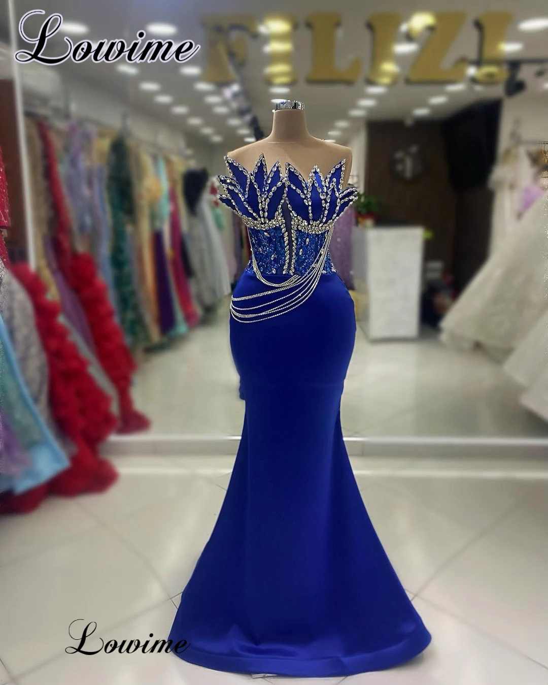 Коктейльные платья Королевского синего цвета, выпускные платья Русалочки без рукавов с кристаллами, платья для свадебных вечеринок Vestidos De Cóctel для женщин