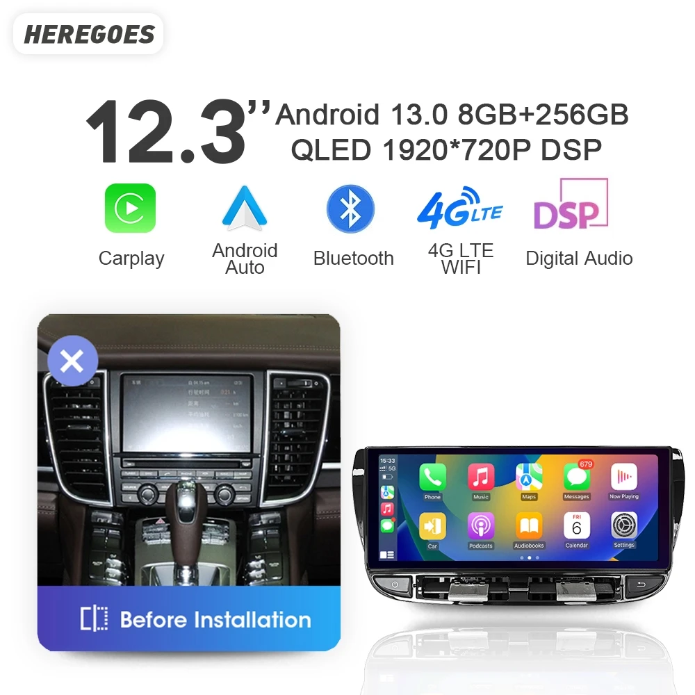 Blu-ray Carplay Android 13 Автомобильный Радио Мультимедийный Плеер Для Porsche Panamera 2010-2015 2016 2017 Авто GPS Стерео 8G + 256G Wifi LTE