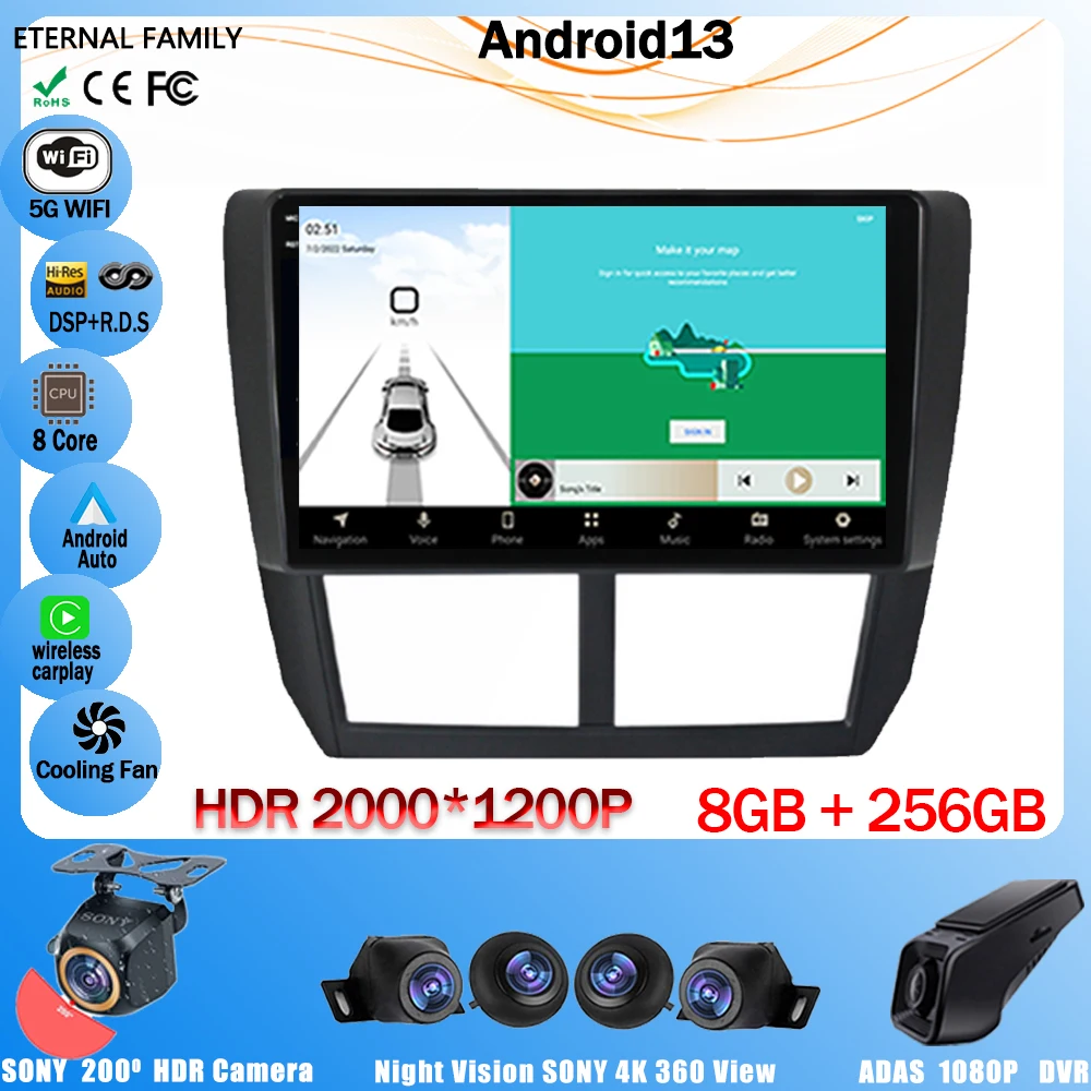 Автомобильное Радио Для Subaru Forester 3 SH 2007-2013 Android13 NO 2Din DVD Мультимедийный Плеер Навигация GPS Carplay Головное Устройство Стерео