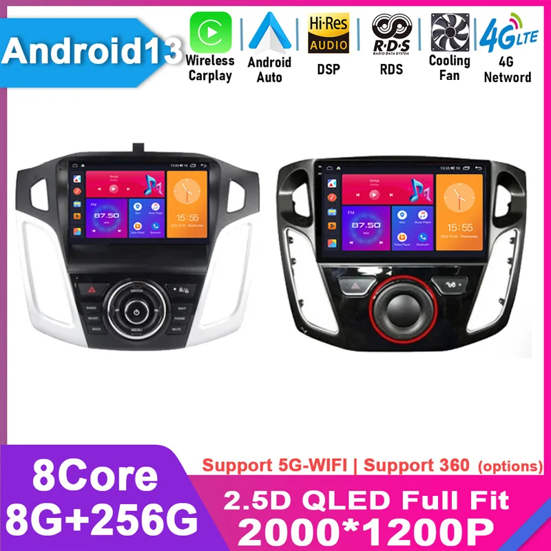 Для Ford Focus 3 2011 2012 - 2019 Android 13 Carplay Автомобильный радиоприемник Мультимедийный видеоплеер Автоматическая стереонавигация 2 din DVD дисплей