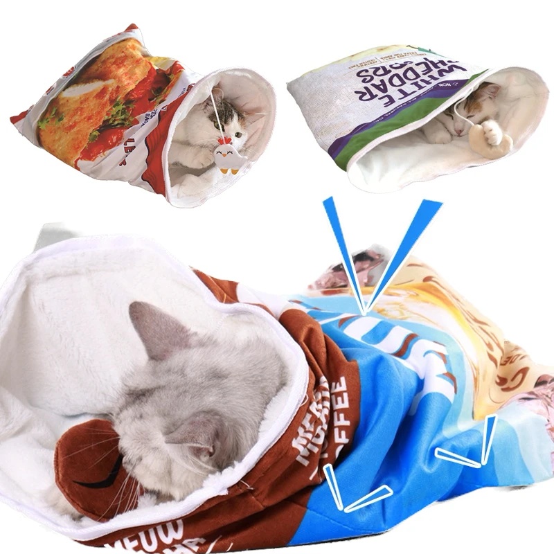 Забавный Шуршащий Кошачий Мешок для Маленьких Собак Кошек Мягкие Теплые Спальные Коврики для Домашних Животных Складной Спальный Мешок с Игрушками accesorios para perros