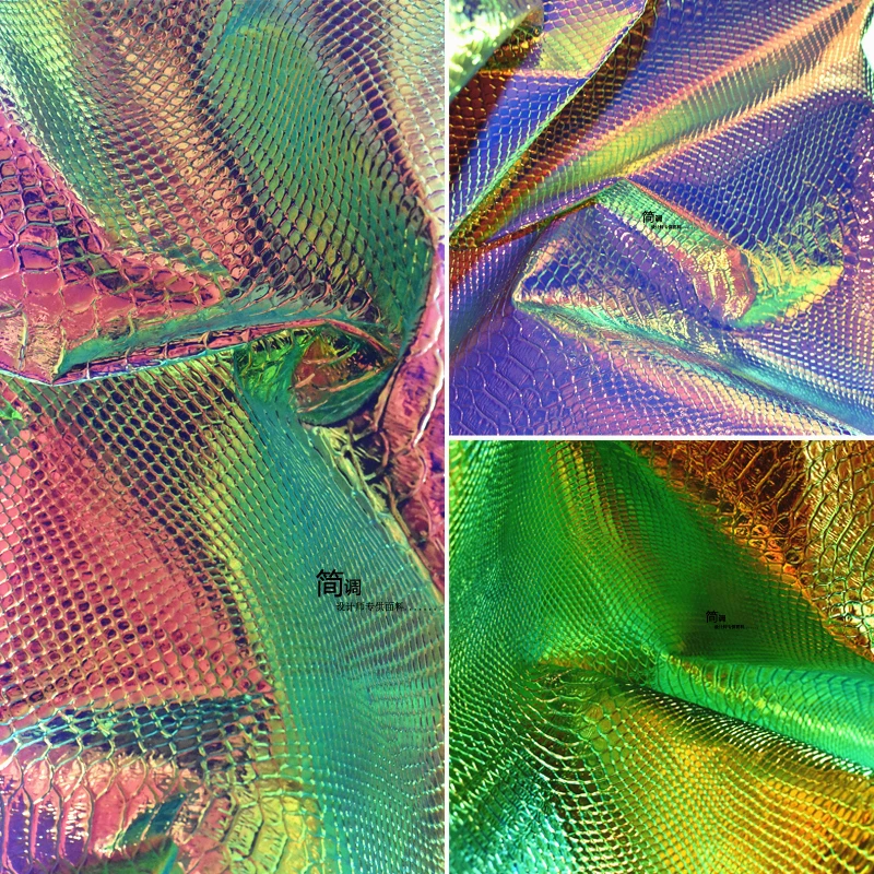 Лазерная Иллюзия Цвета Искусственная Кожа Крокодиловый Узор Двухцветная Прессованная Плиссированная Светоотражающая Сумка ПВХ Модный Дизайн Одежды Ткани