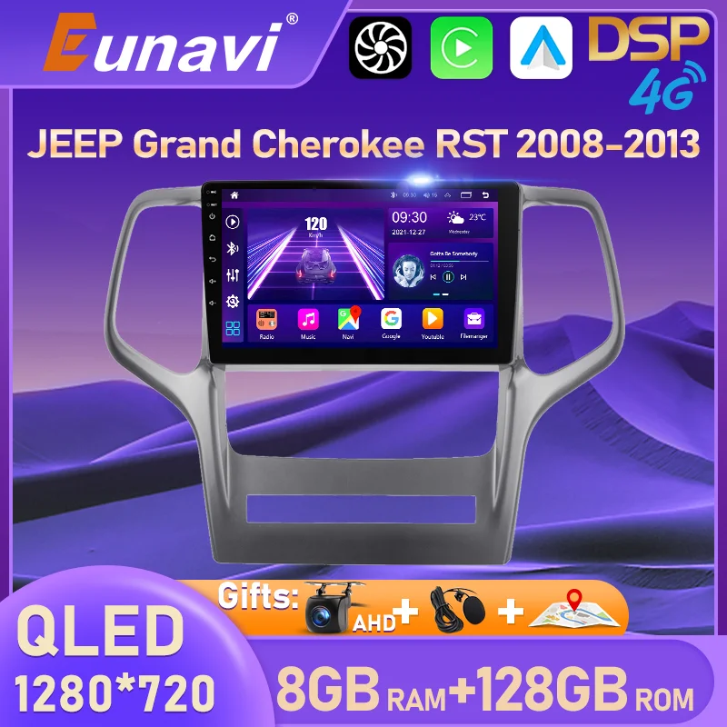Eunavi Авторадио 2 Din Android Auto для Jeep Grand Cherok 2008-2013 Автомобильный Радио Мультимедийный Плеер Навигация GPS Головное Устройство Carplay