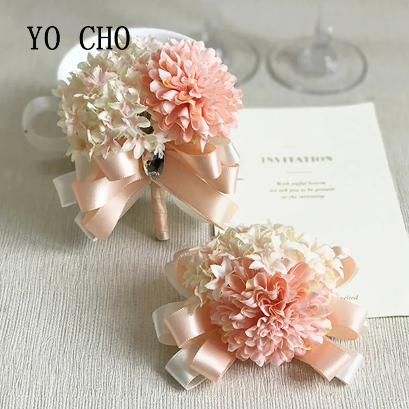 Креативный искусственный цветок на запястье YO CHO, Цветы для рук сестер невесты, Искусственные цветы Невесты, декор для свадебных танцев и вечеринок