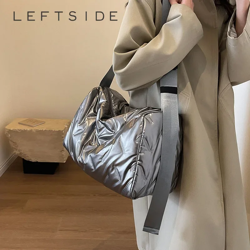 СЛЕВА Большая простая серебряная сумка через плечо для женщин 2023 Корейская мода Y2K Дизайнерская мягкая сумка-ведро Тенденции Зимних сумок