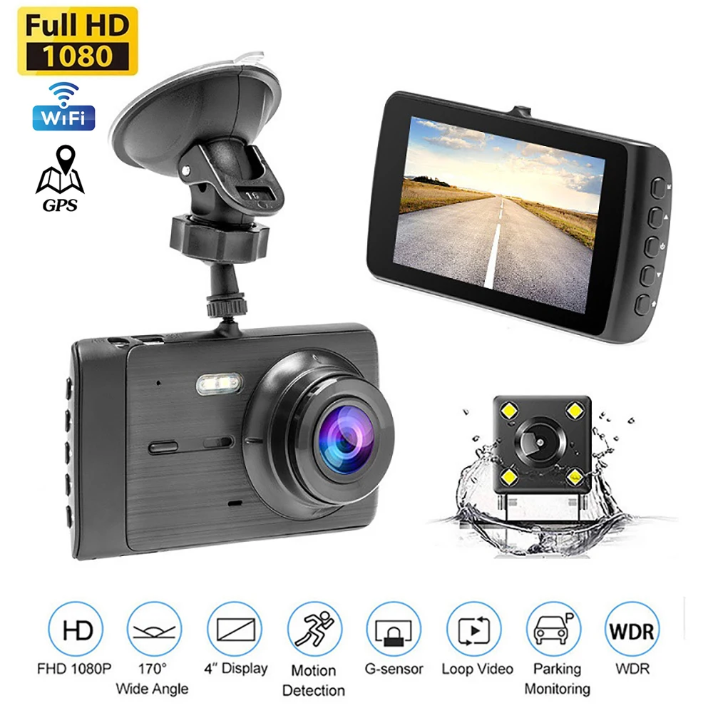 Автомобильный Видеорегистратор WiFi Full HD 1080P Dash Cam Камера Заднего Вида Ночного Видения Видеомагнитофон Черный Ящик Auto Dashcam GPS Парковочный Монитор