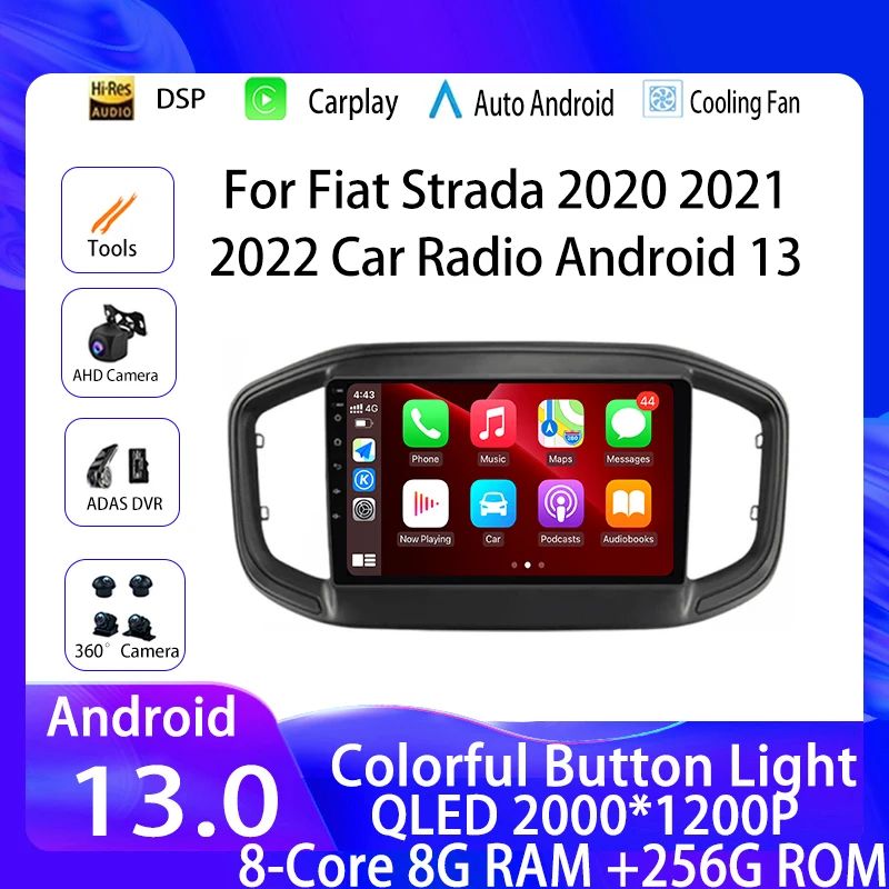 Автомобильное Радио Для Fiat Strada 2020 2021 2022 Магнитофон Мультимедийный Видеоплеер GPS Навигация Android 13 Авто Стерео DSP CarPlay