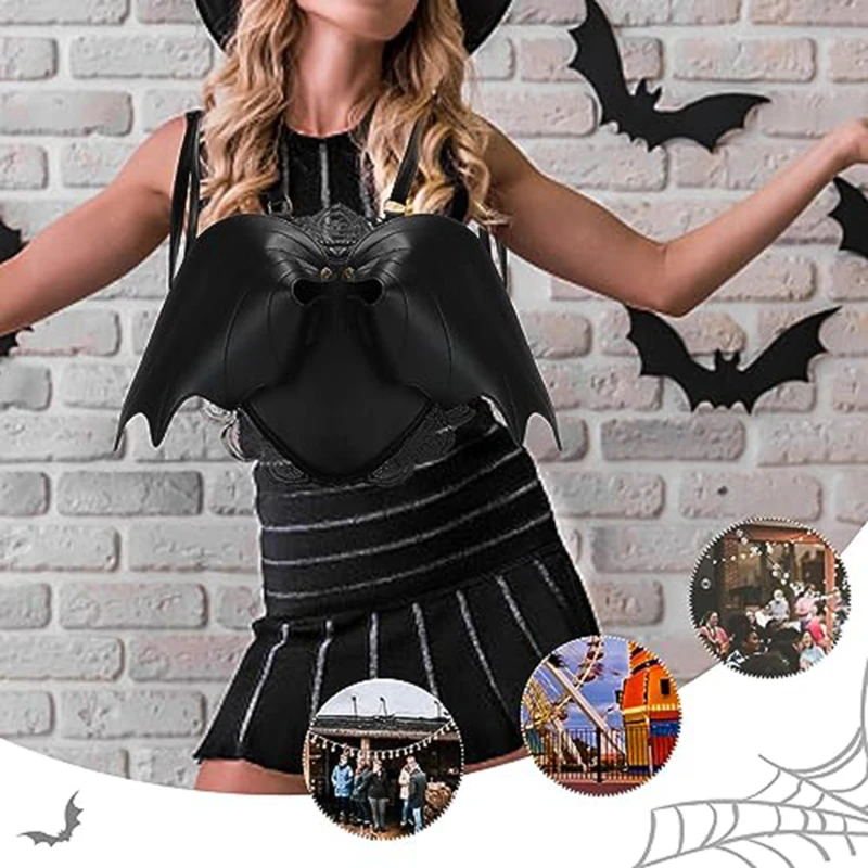 Готический женский рюкзак с крыльями летучей мыши, черные стильные школьные сумки в стиле панк для девочек, Ангельские крылья, Милый Маленький Дьявол