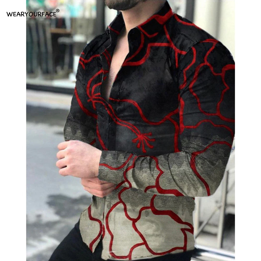 Полоса тигра Абстрактный узор 3D По всему Принтованные Гавайские рубашки на пуговицах с длинным рукавом Уличная одежда Призвание Повседневная мужская одежда