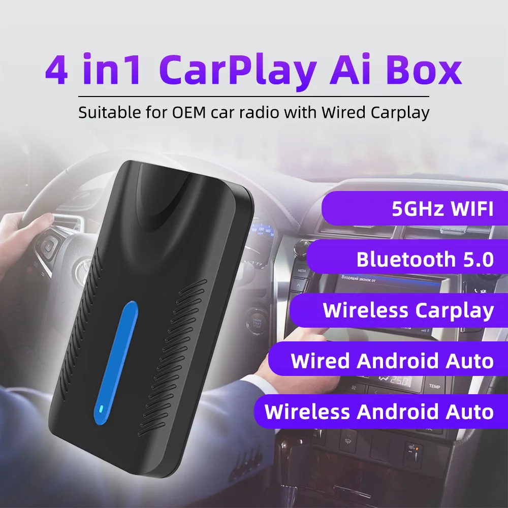 4 In1 Беспроводной Адаптер CarPlay Ai Box для OEM Автомобильной Стереосистемы с USB Plug and Play Smart Link 5G WIFI Wireless Android Auto
