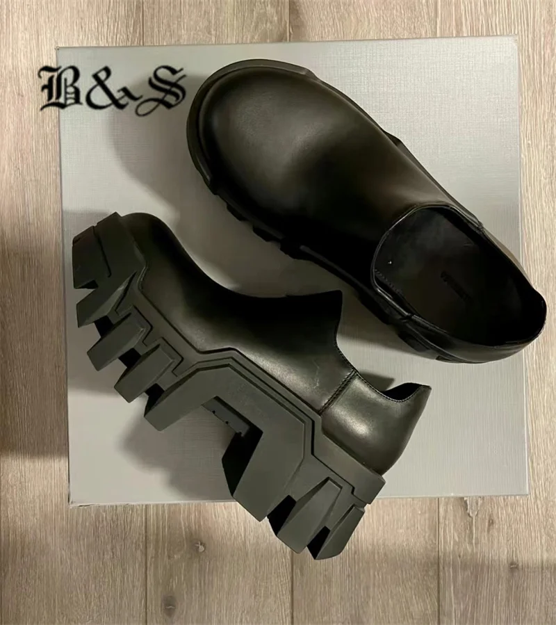 Ботинки-танкетки Black & Street ручной работы в стиле панк-бульдозер на толстой подошве толщиной 8 см