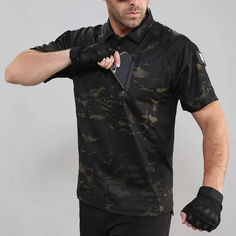 Камуфляжная уличная быстросохнущая тактическая футболка, мужская летняя одежда для физической подготовки с коротким рукавом и лацканами, Армейская боевая футболка для фанатов