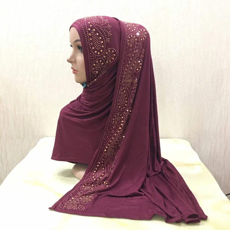 H099 высококачественный шарф из мягкого джерси с камнями, притягивающий модальный головной платок, женский хиджаб, исламская женская шаль, повязка на голову