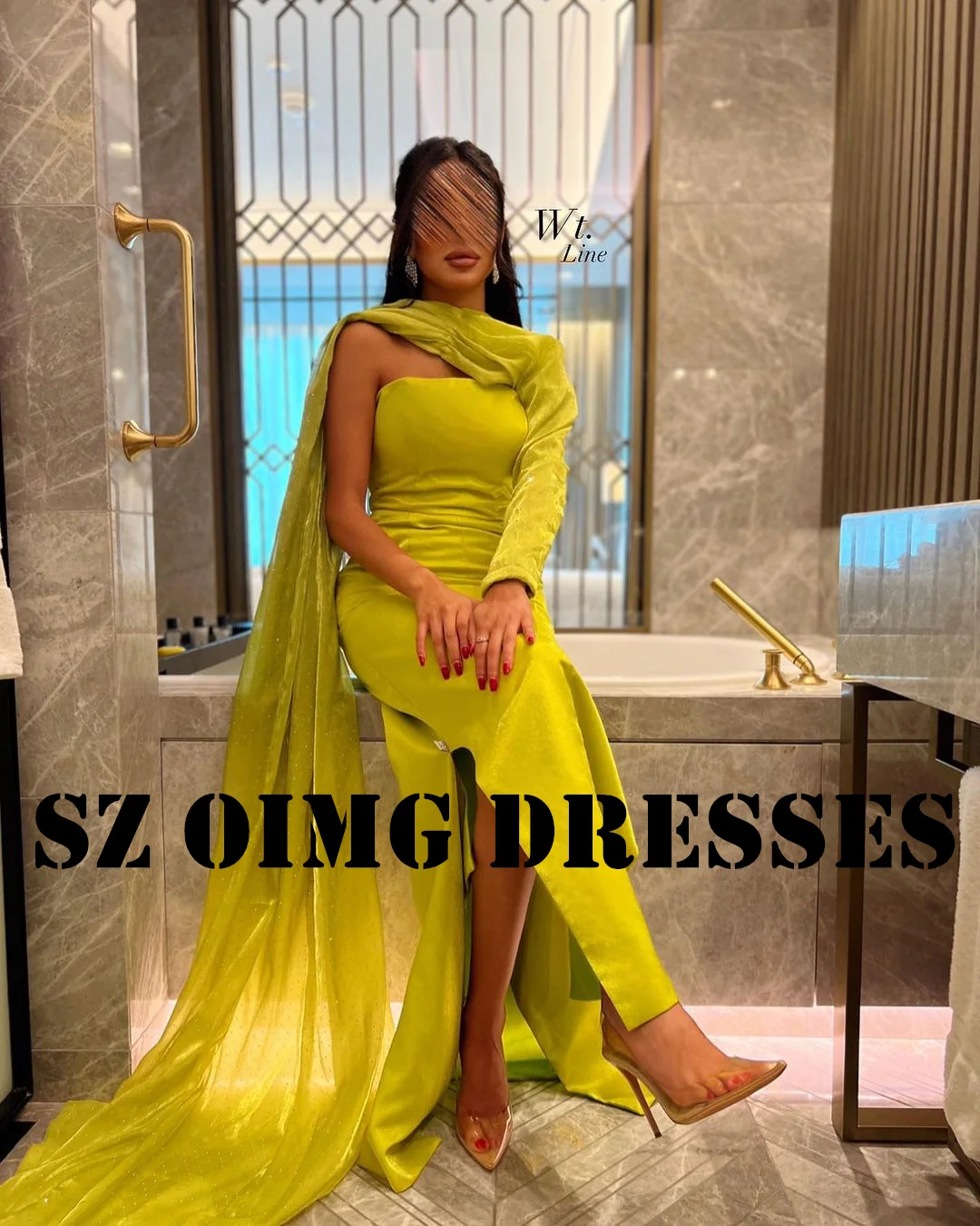 OIMG, новый дизайн, выпускные платья на одно плечо, накидка из Саудовской Аравии, Женские вечерние платья из зеленой органзы с высоким разрезом, вечернее платье для официальной вечеринки
