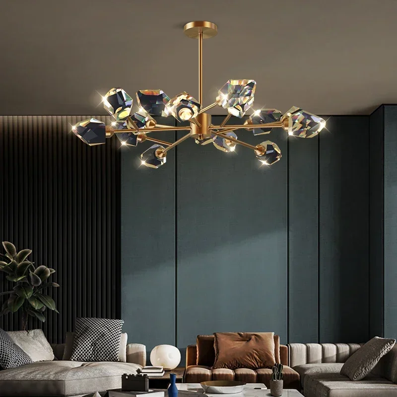 Новый современный свет, Роскошная медная хрустальная люстра, лампа для гостиной, столовой, постмодернистский минималистичный скандинавский стиль