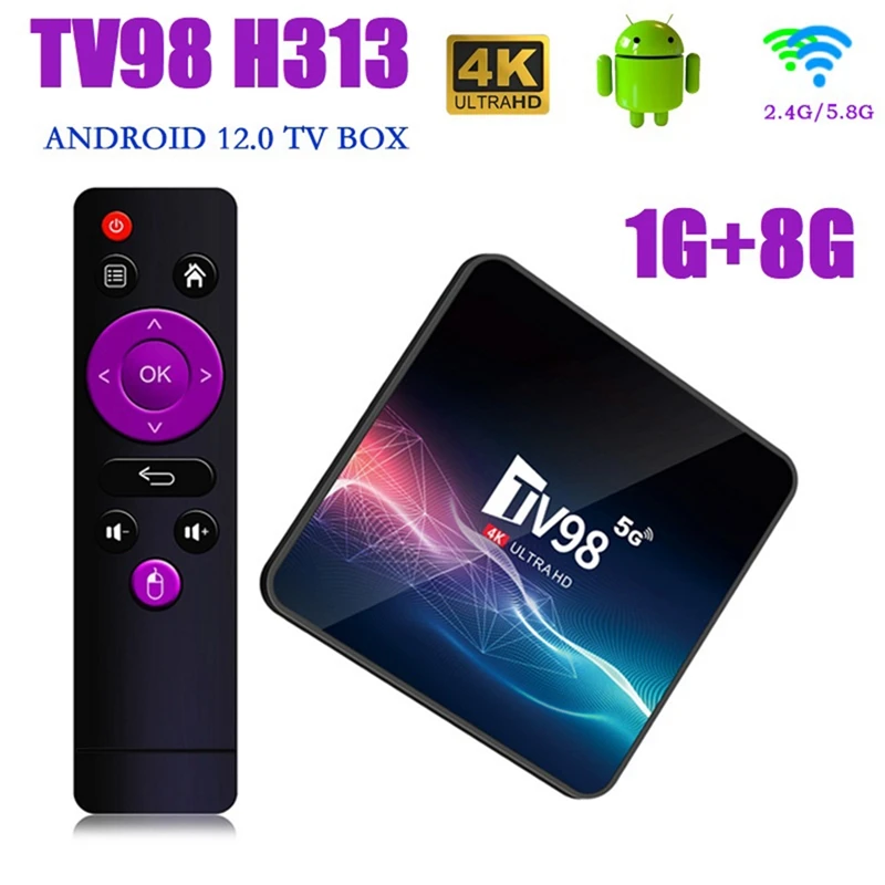 ТВ-приставка TV98 1G + 8G 2,4G и 5G Wifi Allwinner H313 4Kx2K Android 12 Телеприставка Медиаплеер TV98