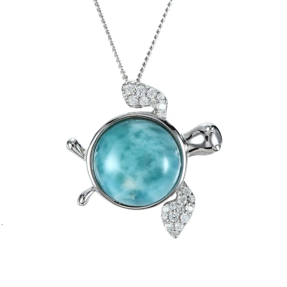 Ожерелье из стерлингового серебра 925 пробы с натуральным кулоном Ларимар для женщин из тонкого голубого камня С подвеской в виде милой морской черепахи, ювелирный подарок
